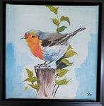 Bird on tree stump (20x20cm)