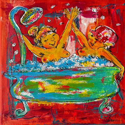 Two fat ladies in the shower (30x30cm)