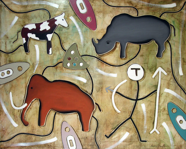 Caccia grossa - a tribut to cave painting (100x80cm)