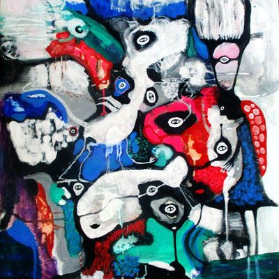 People and white dragon ( 80x100 cm )